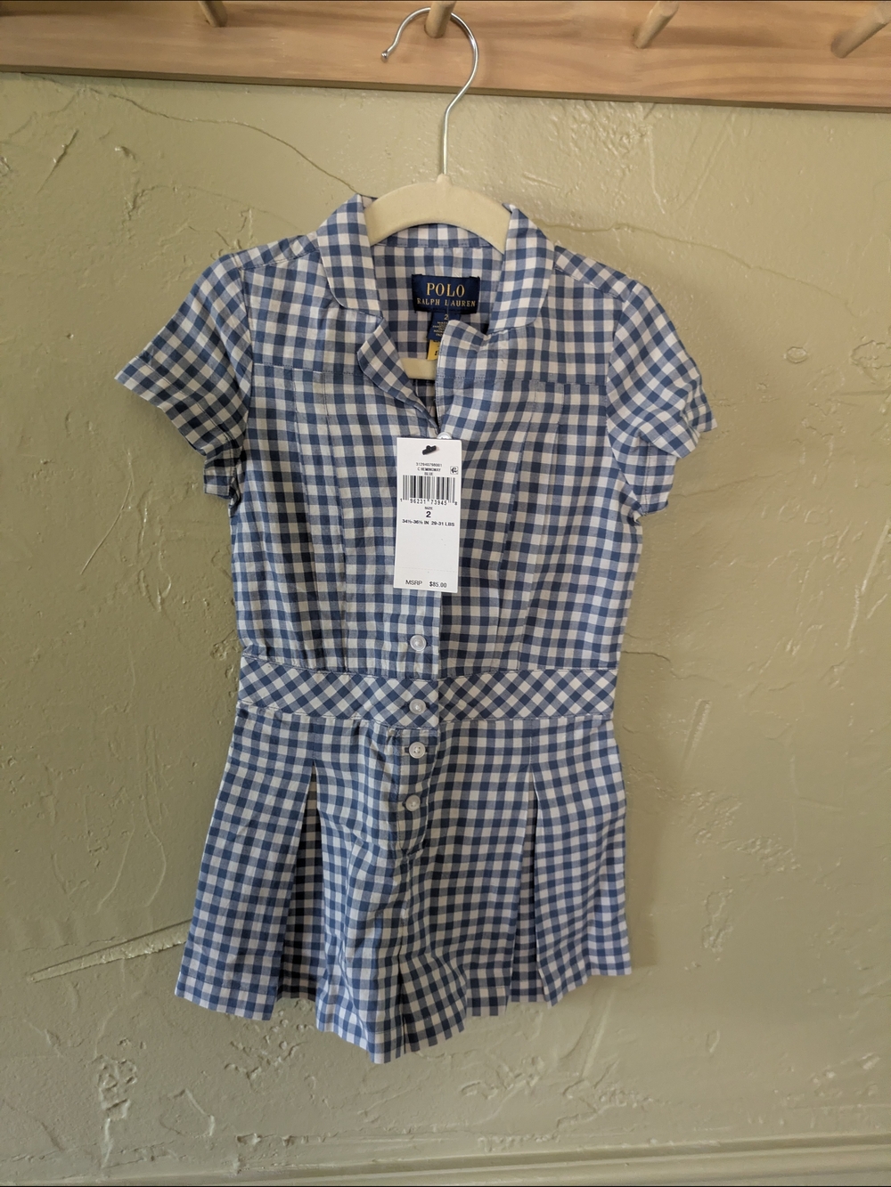 NWT Gingham Cotton Madras Romper Size 2